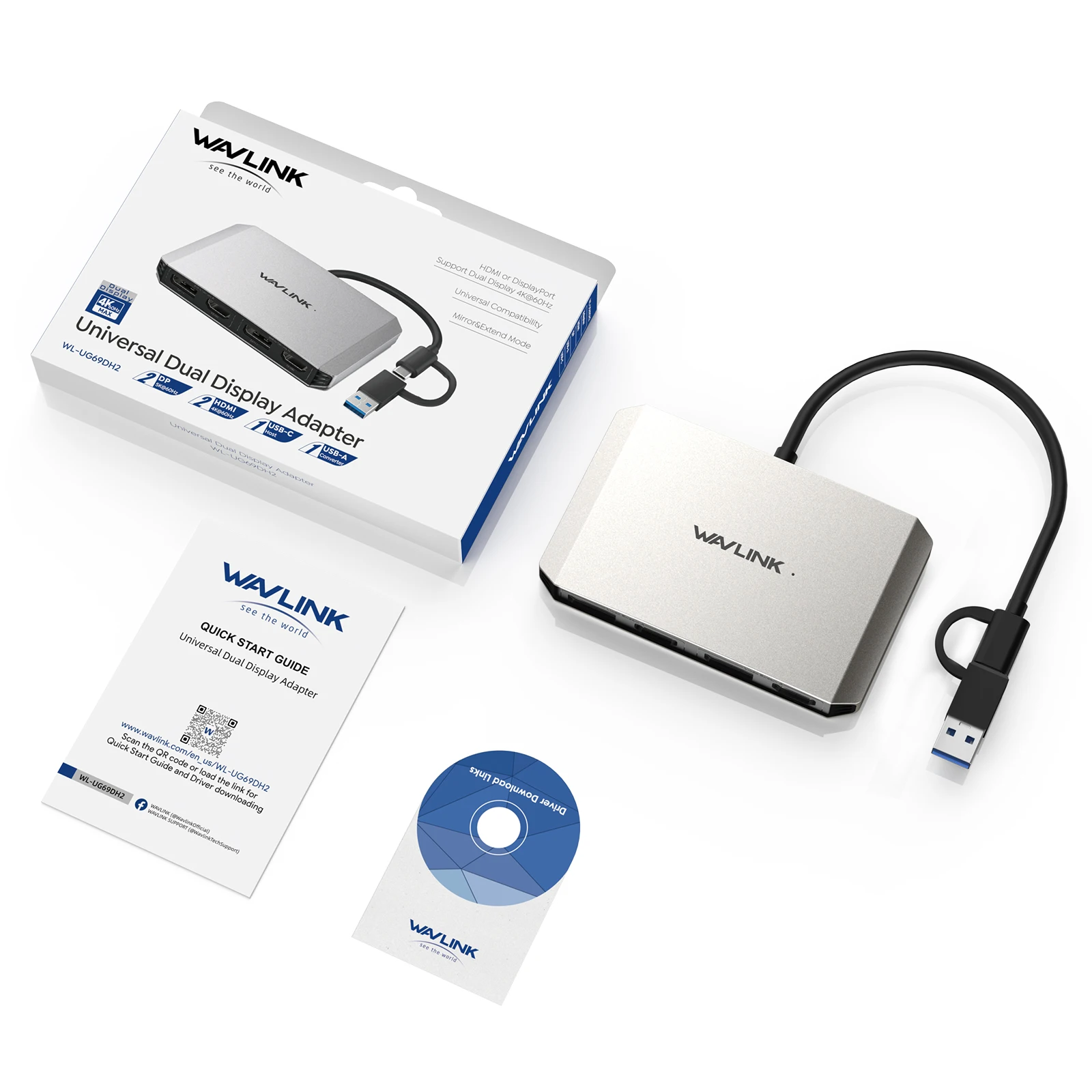 WAVLINK USB 3.1/USB C - シングル/デュアル HDMI アダプター DL6950