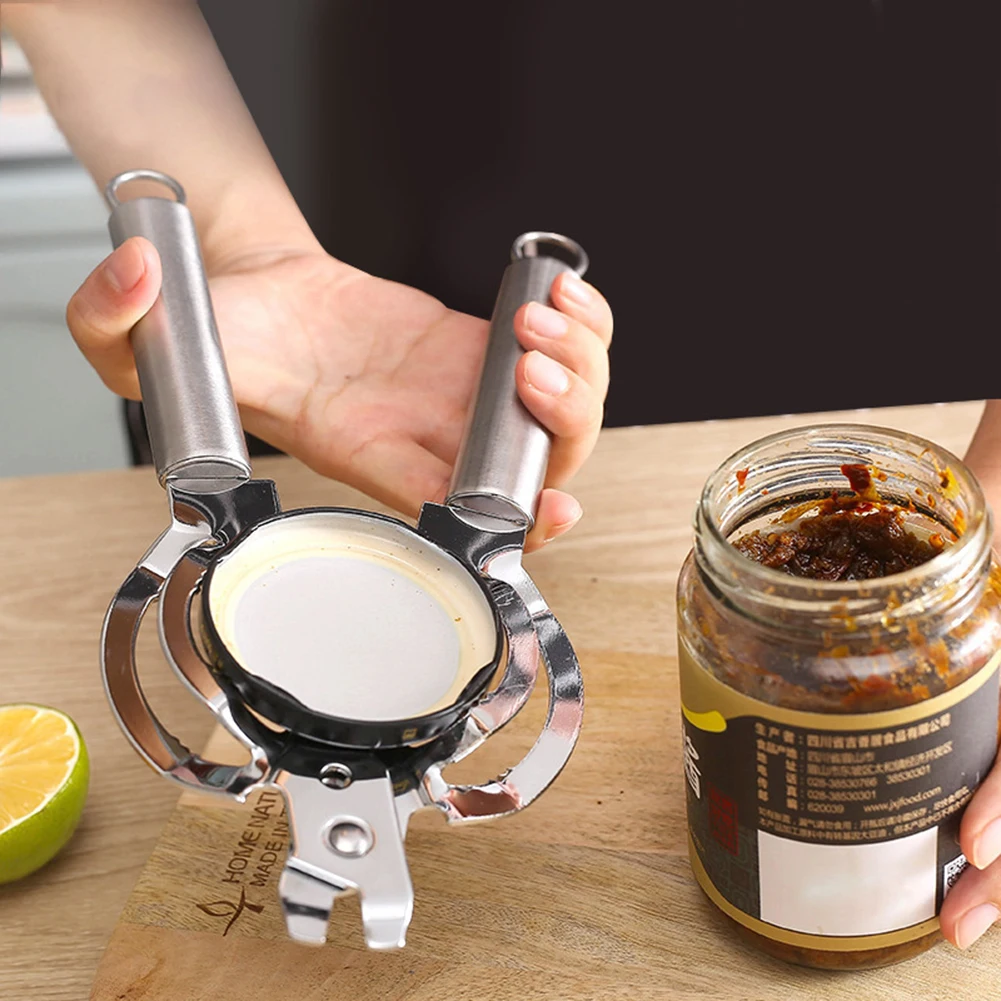 

Stainless Steel Bottle And Jar Lid Opener Ring Puller Oval Handle Multi Purpose Can Opener Bottle Lid Grip Wrench Bottle