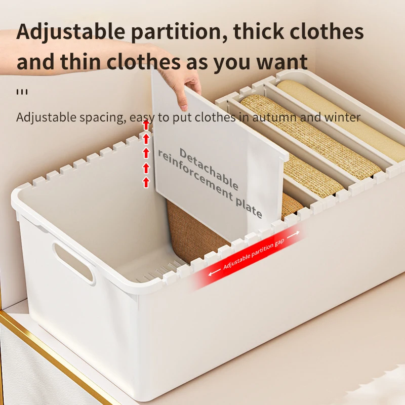 

Wardrobe Clothes Storage Organizer Box with Grids Jeans Trousers Pants Sweater T-Shirt Underwear Cabinet Plastic Handle Drawer