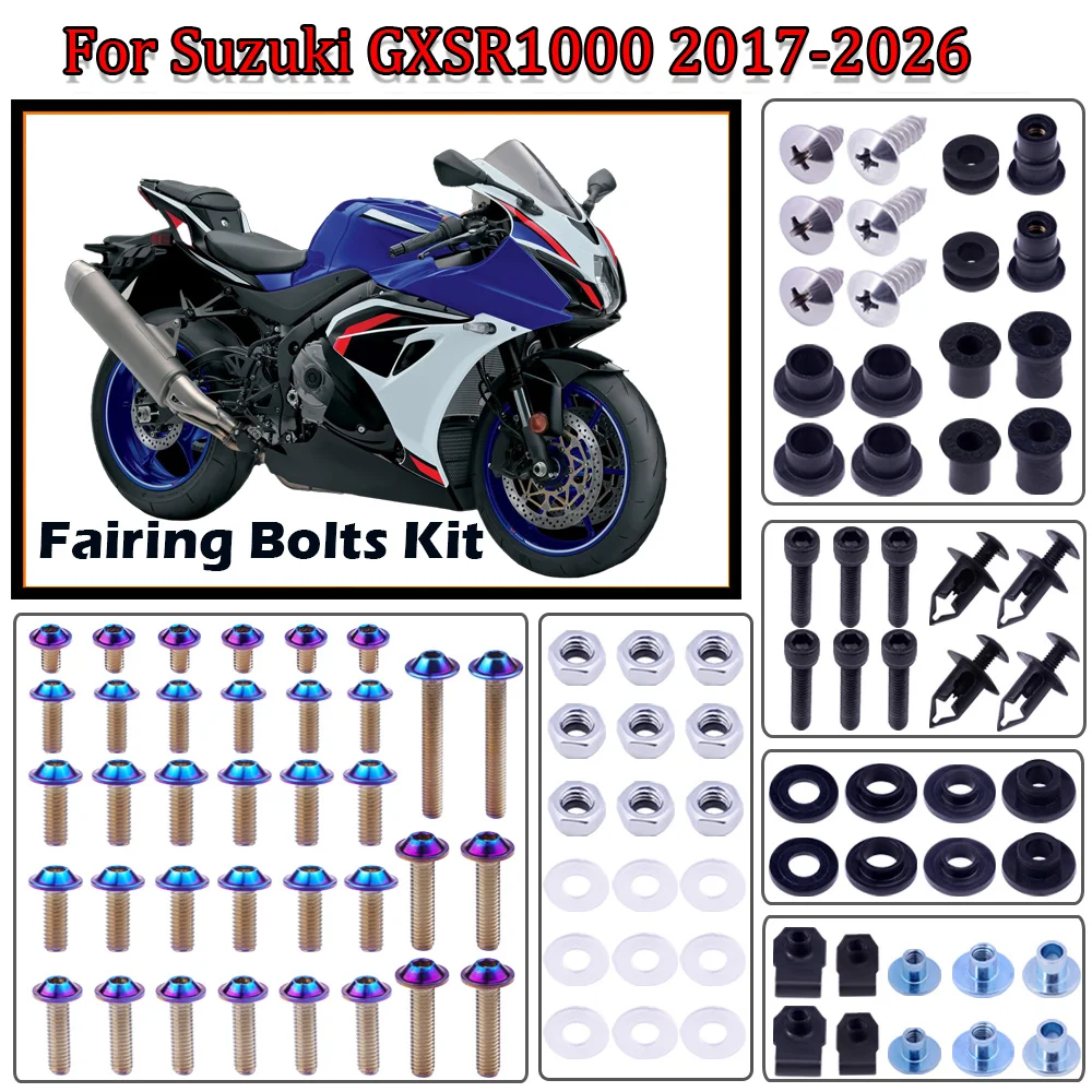 Motorcycle Fairing Bolt Kit Fastener Clips Screw For Suzuki GXSR1000 GSX-R1000 2017-2026 Silver