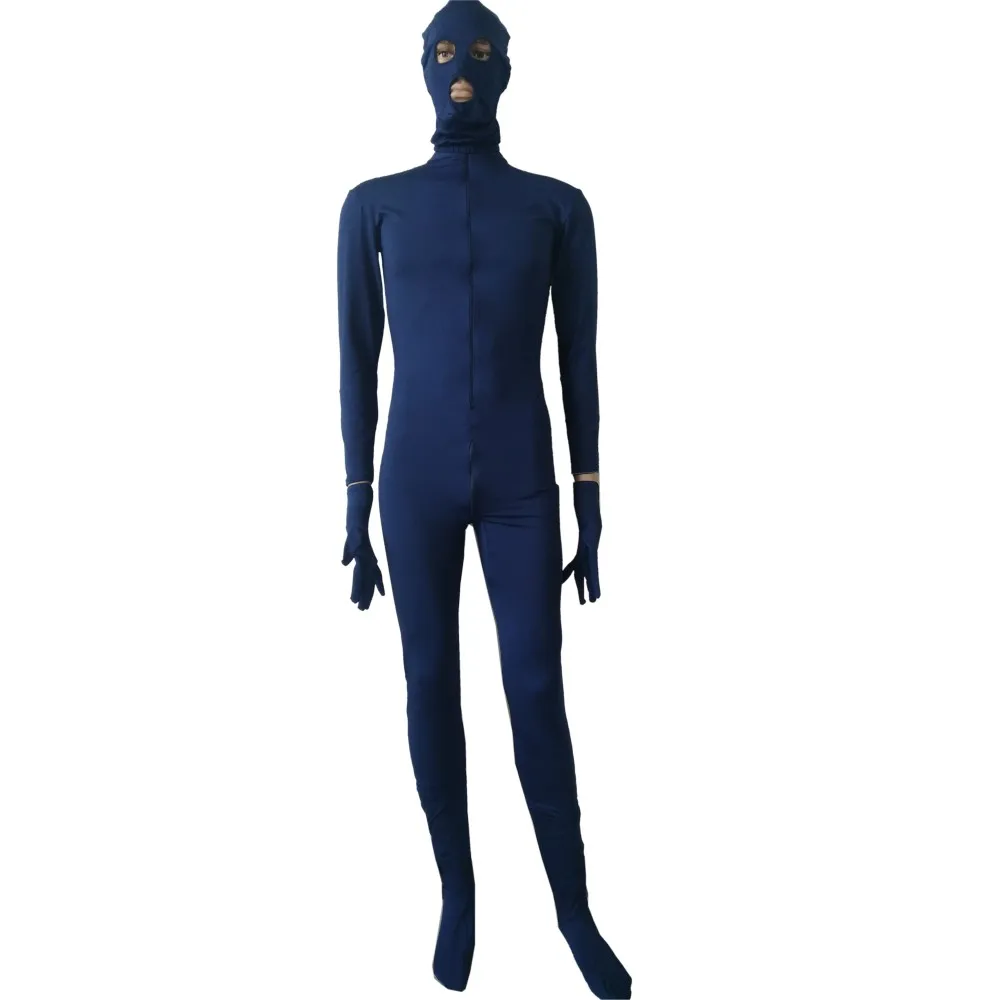 Navy Blue สี Spandex ผู้หญิงผู้ชาย Unitard Catsuit ซิปด้านหน้าถอดออกได้และถุงมือฟุต