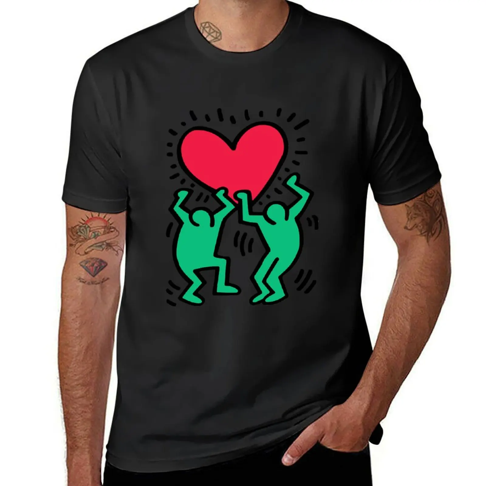 Haring heart T-Shirt cute tops korean fashion vintage summer tops t shirts for men cotton