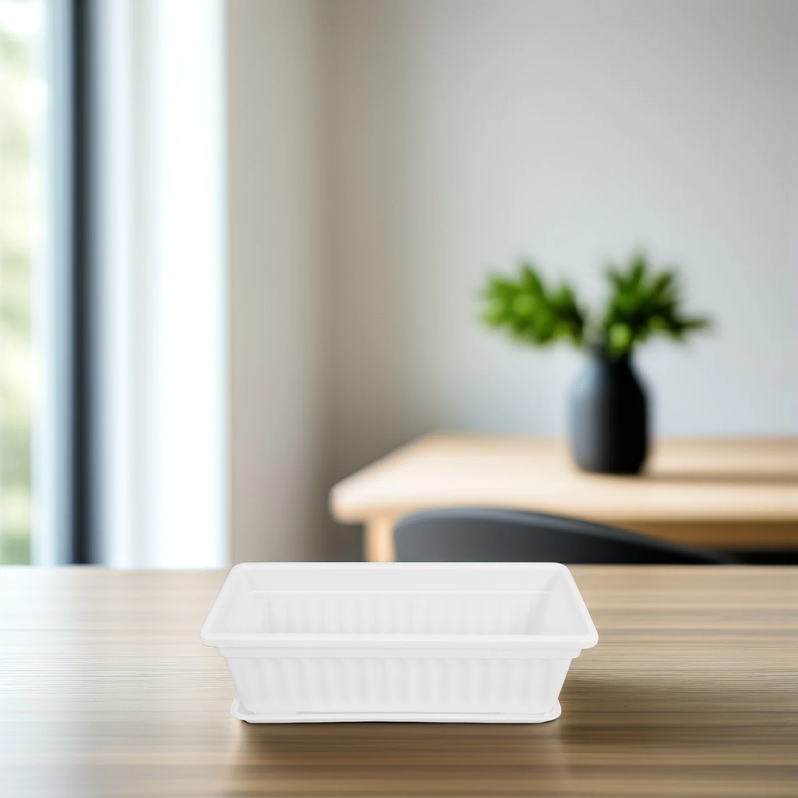 

2 Pcs Planting Pot Rectangular Flower Floral Containers with Saucer Planter Tray Vegetables Pots for Window Garden