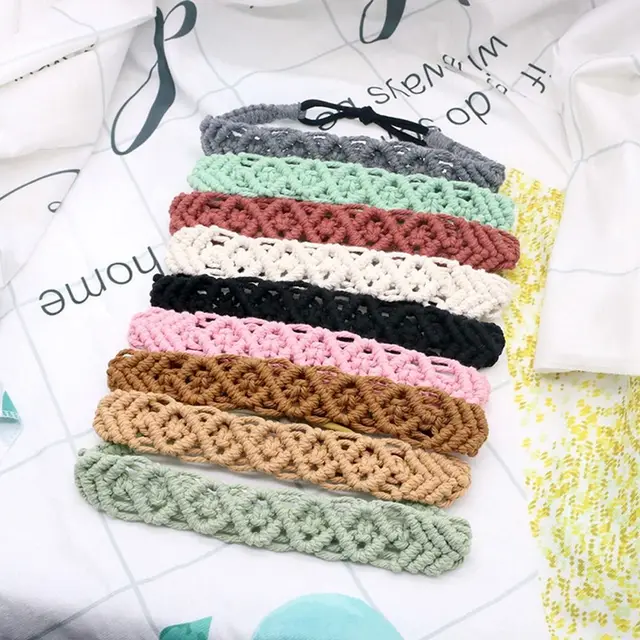 Pleciona lina opaska Turban mała stokrotka gumka do włosów artystyczna opaska damska chusta na głowę szydełkowa opaska do włosów Bandana makrama