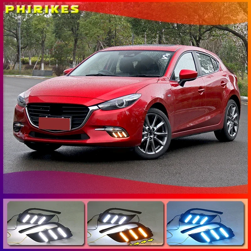 

Daytime Running Light For Mazda 3 Mazda3 Axela 2017 2018 LED DRL Fog lamp Daylight with yellow Signal style relay