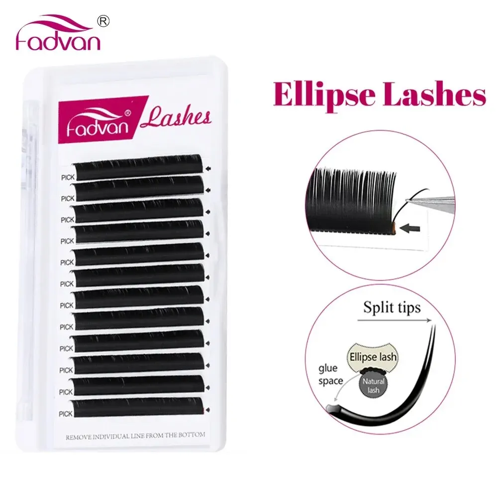 Fadvan Ellipse Flat Lashes Extensions Super Mink Black Flat Eyelash Extension Semi-permanent Individual Very Soft Ellipse Wires