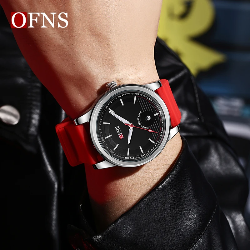 OFNS New Style Fashion Business Men\'s Quartz Watch High Quality Silicone Strap Calendar Waterproof Leisure Sports Men Watch Hot