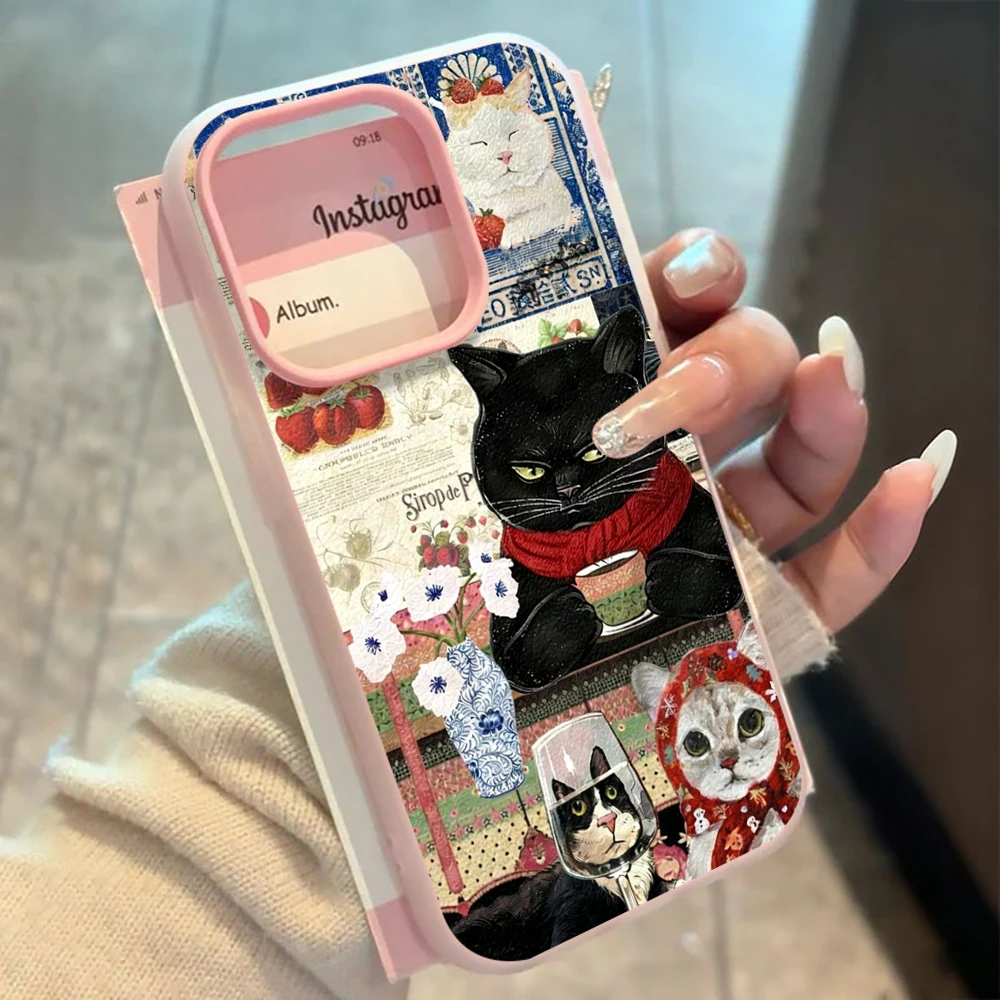 für Samsung Galaxy A16 A15 A55 A35 A36 A56 S26 S25 S24 Ultra S23 S21 S22Plus Retro Katzen-Collage Niedliche Handyhülle Silikon-Cover – Detail 1