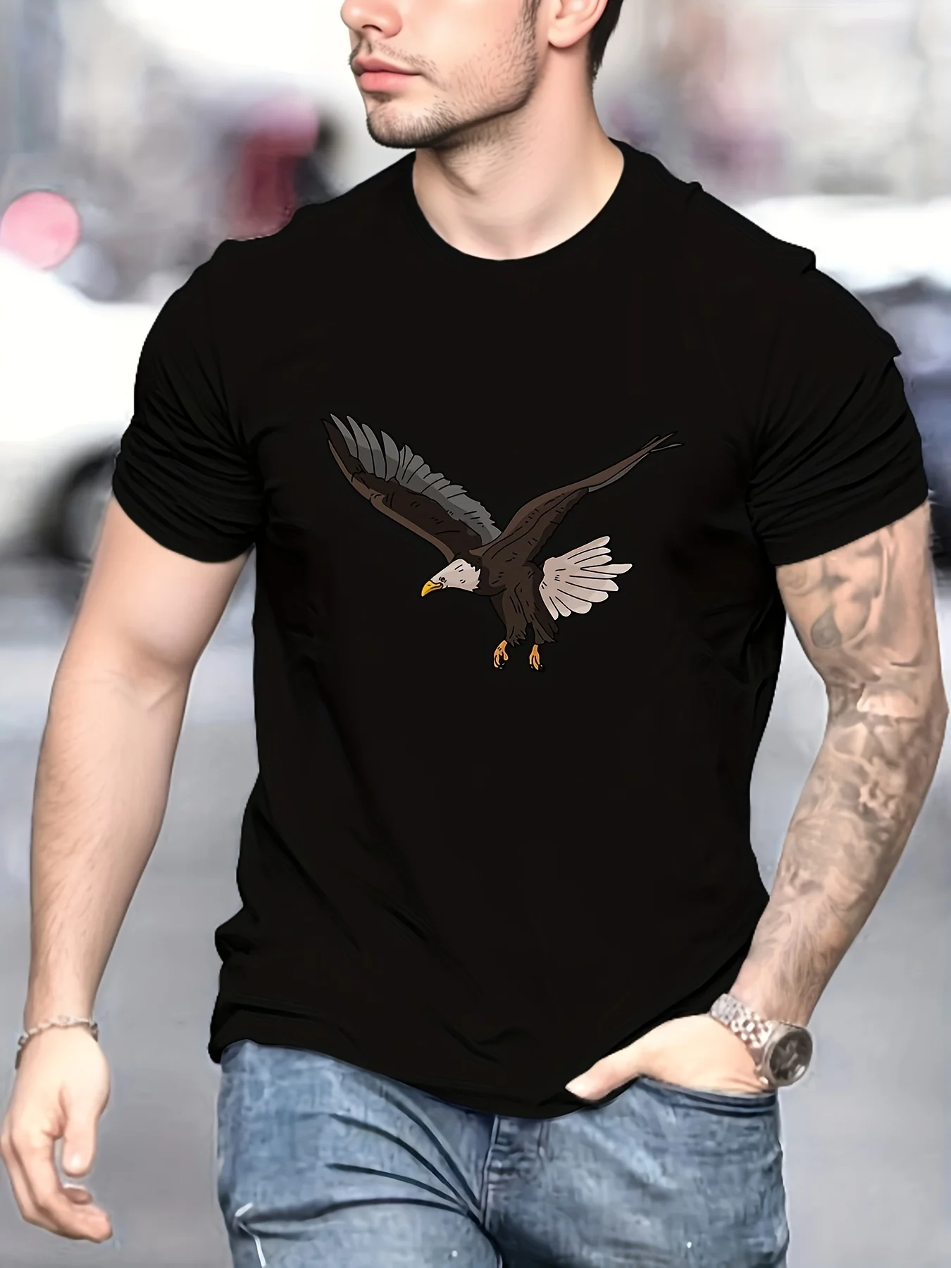 

CX Eagle Pattern Men's T-shirt cotton For Summer Outdoor Trendy Crew Neck Tops Oversized Streetwear Gift Men