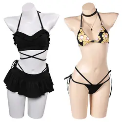 Final Fantasy 7 Tifa Lockhart Aerith Cosplay Swimsuit Costume for Adult Women Girls Swimwear Bikinis Set Halloween Carnival Suit