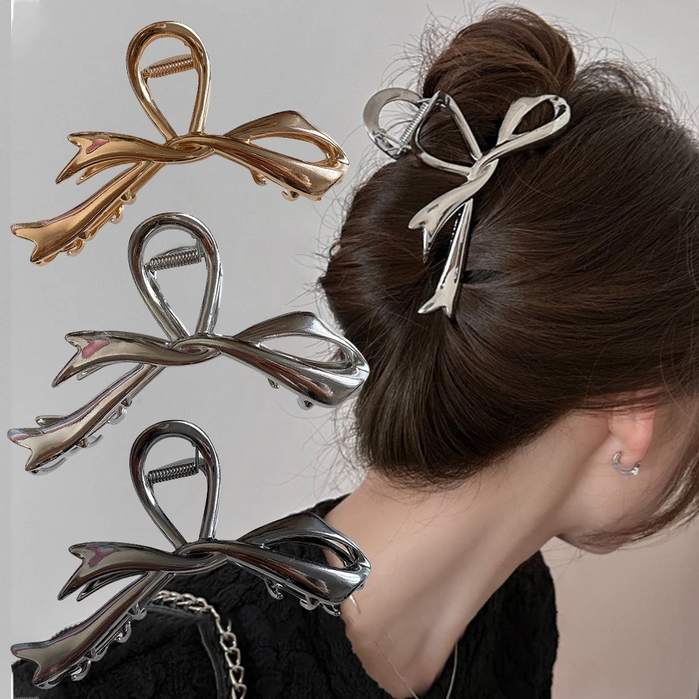 Nowa metalowa kokarda pazury do włosów wstążka w stylu vintage spinki do włosów krab nakrycia głowy spinki do włosów Shark kucyk dla kobiet akcesoria do włosów Barrettes