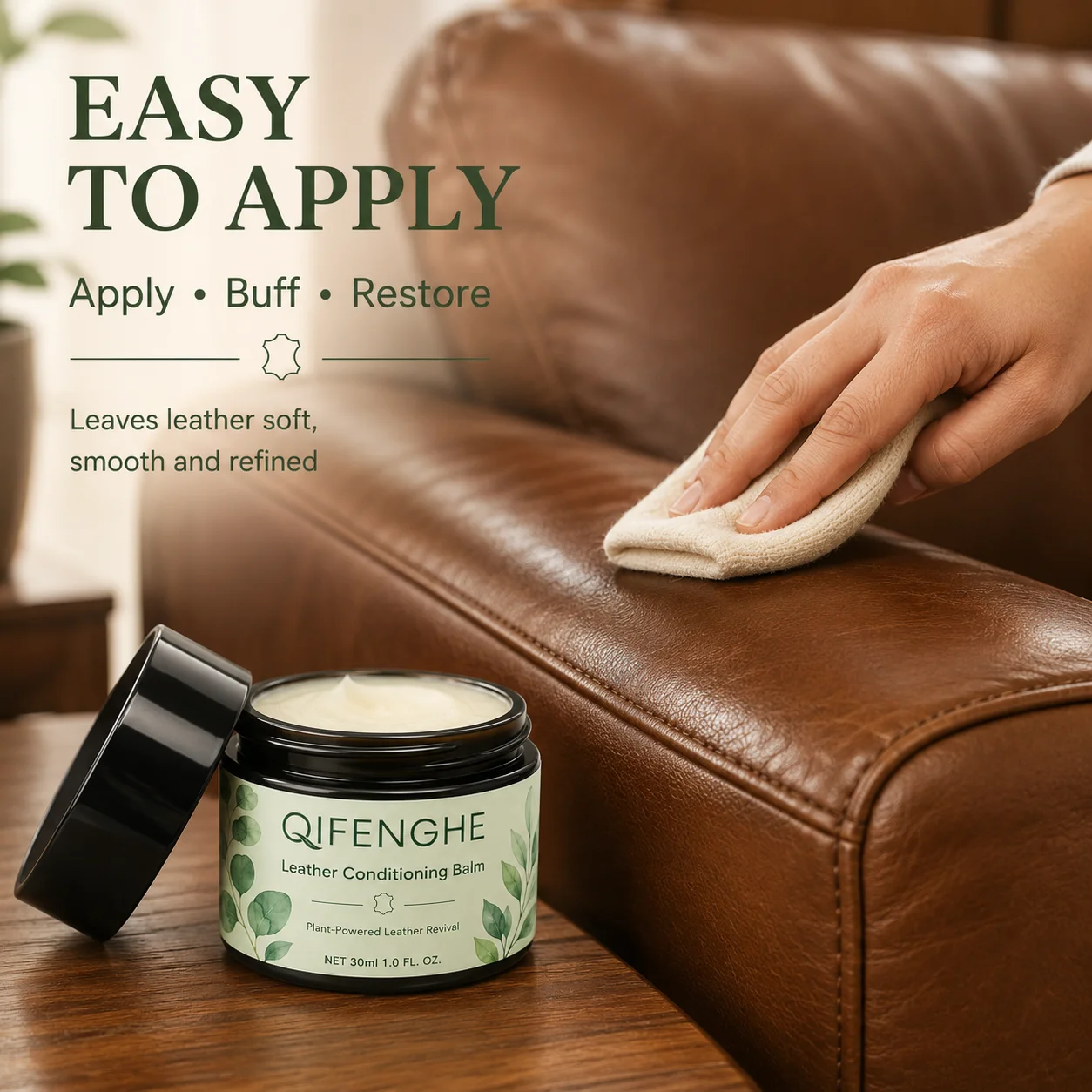 Leather Polish Conditioning Balm 30ml, Repair Wear and Dryness, Restore Elasticity and Luster, for Car Interior Sofa Shoes