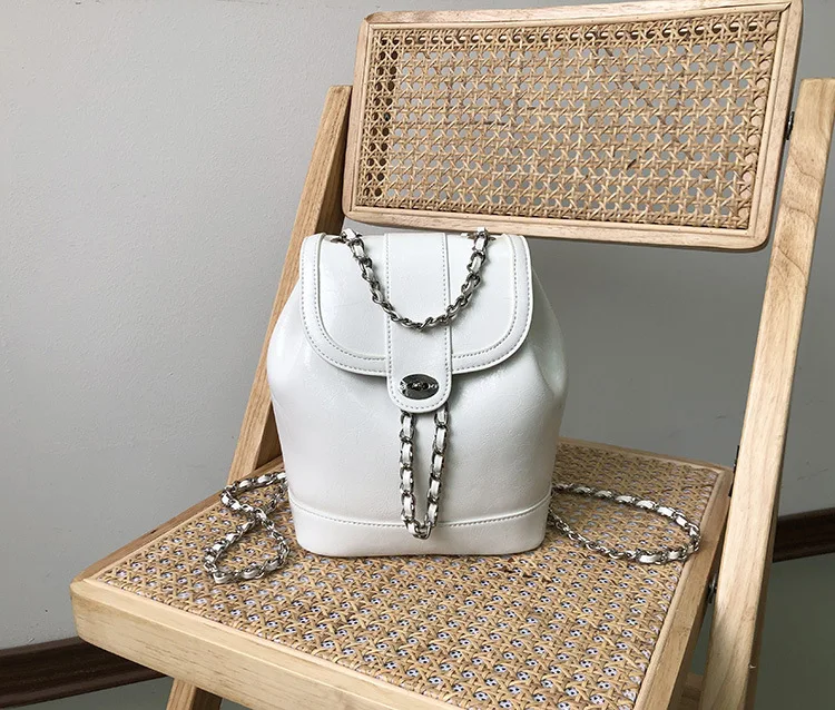 FIRMRANCH 2023 Spring New Chain Backpack Shining Oil Wax Leather Vintage Shoulder Underarm Bag Female Korean Niche Brand Purse