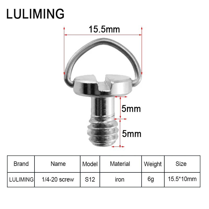 1/4 3/8 Inch Quick Release Screw Metal D-ring Screw Tripod Ballhead camera quick release plate screw Photography accessories