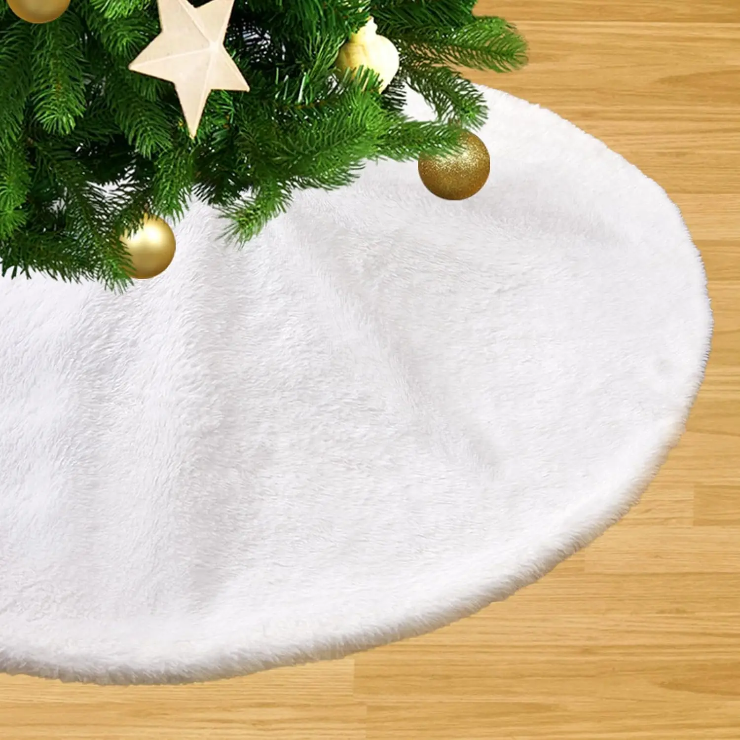 8 Pieces 24 Inch Christmas Tree Skirt, Snow White Faux Fur Tree Skirt for Xmas Party Decorations,Holiday Tree Ornaments for Chri