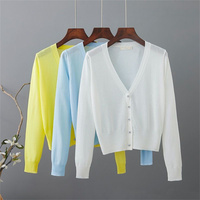 2024 Summer Fashion Korean Leisure Sweater All Match Elegant Thin Simple Fashion Slim Soft Stretchy Knitted Solid Cardigan Women