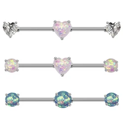 1.6*38mm Opal Industrial Barbell Piercing Heart Shaped Stud Earrings Stainless Steel Helix Ear Piercing Long Earring Jewelry