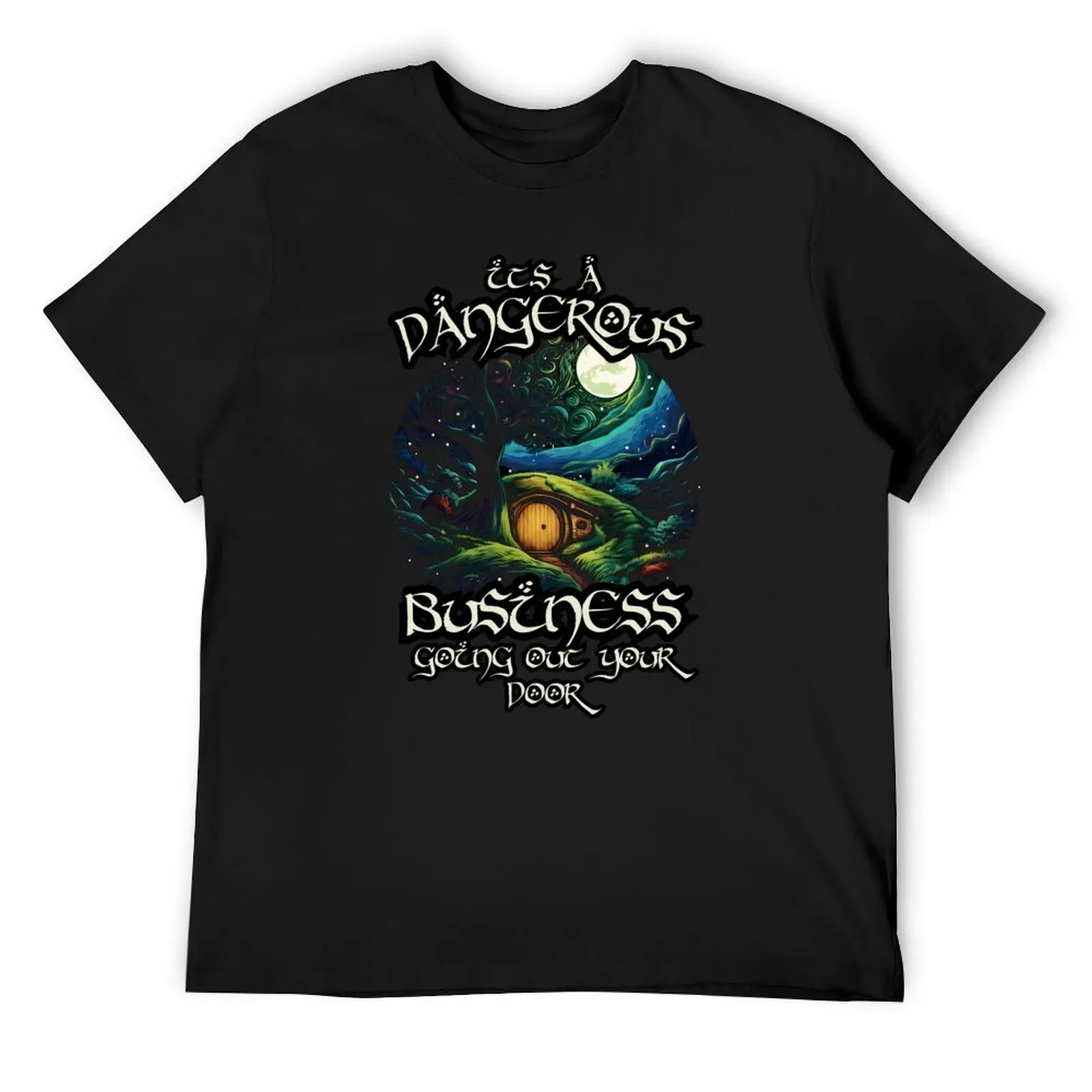 It's a Dangerous Business - Whimsical Halfling Hole - Fantasy T-Shirt graphics shirts graphic tee t shirts for men cotton