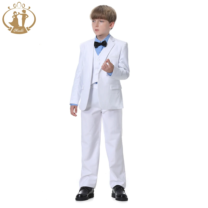 Boys White Wedding Suit Kids Formal Blazer Clothing Set Children Day Graduation Chorus Performance Costume Coat Vest Pants 3Pcs