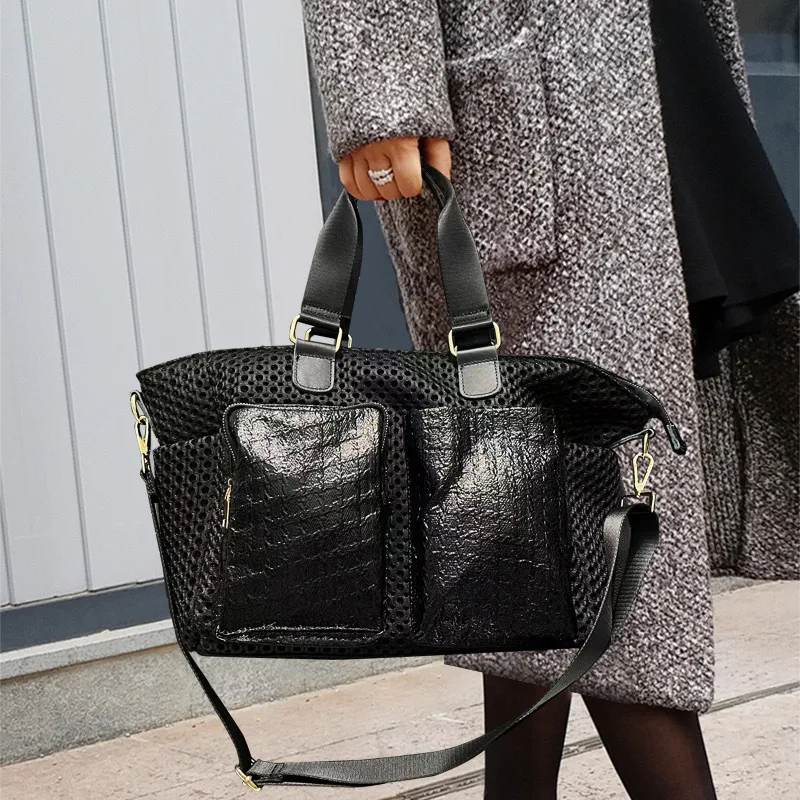 

Ladies' Fashion Nylon Mesh Splicing Elegant Handbag Large Capacity Multi Pocket Shoulder Bag