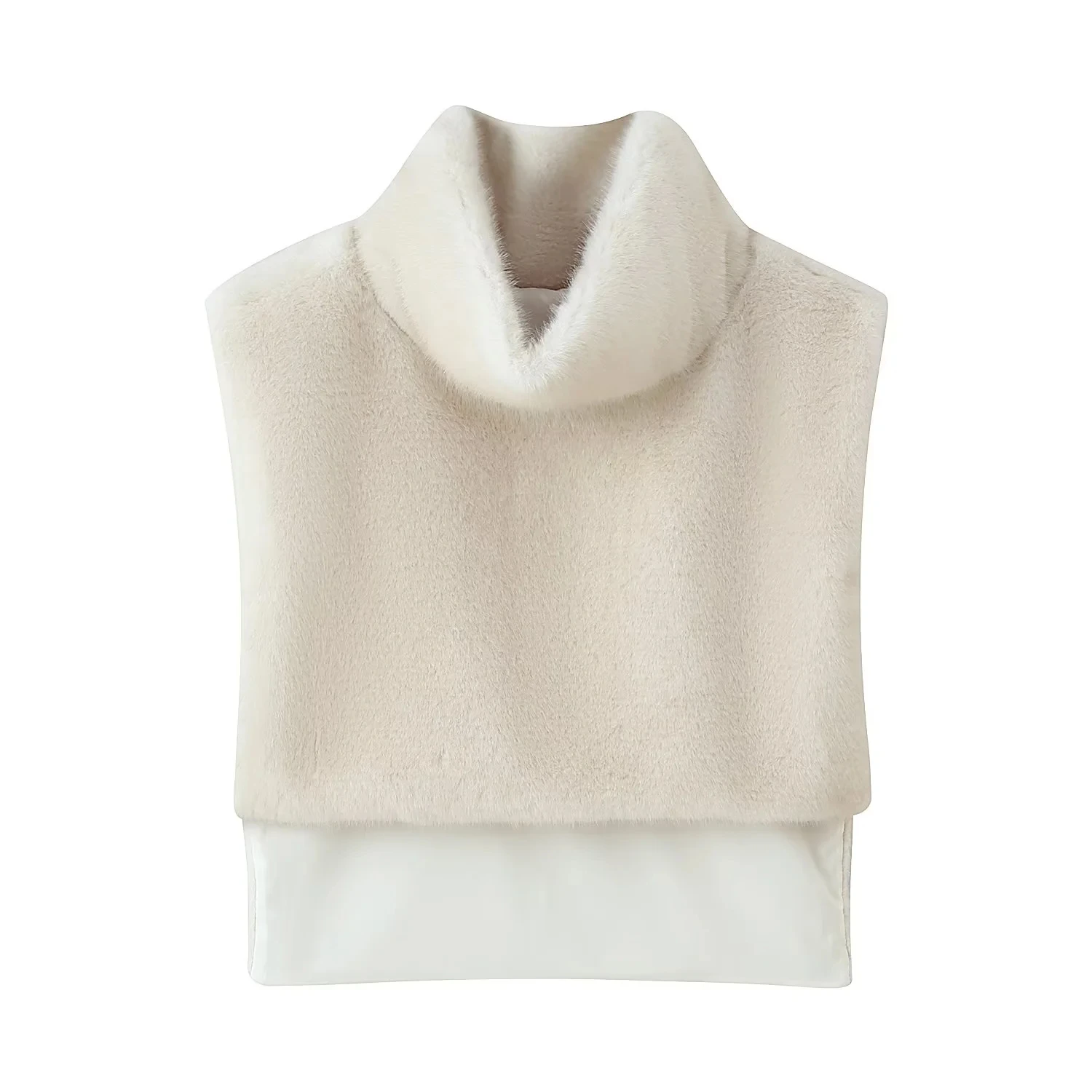 Chaleco envolvente con efecto de piel sintética para mujer, cuello alto, sensación de diseño, informal, holgado, francés, novedad de invierno