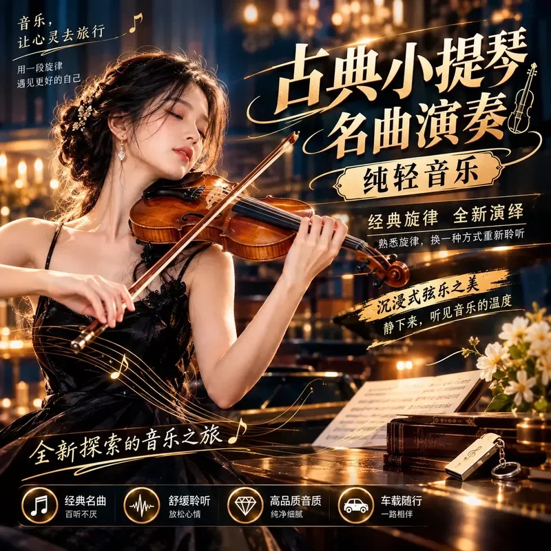 Classical Violin Famous Music Playing U Disk Chinese And Foreign Classic Pure Light Music Car Leisure Soothing High Sound