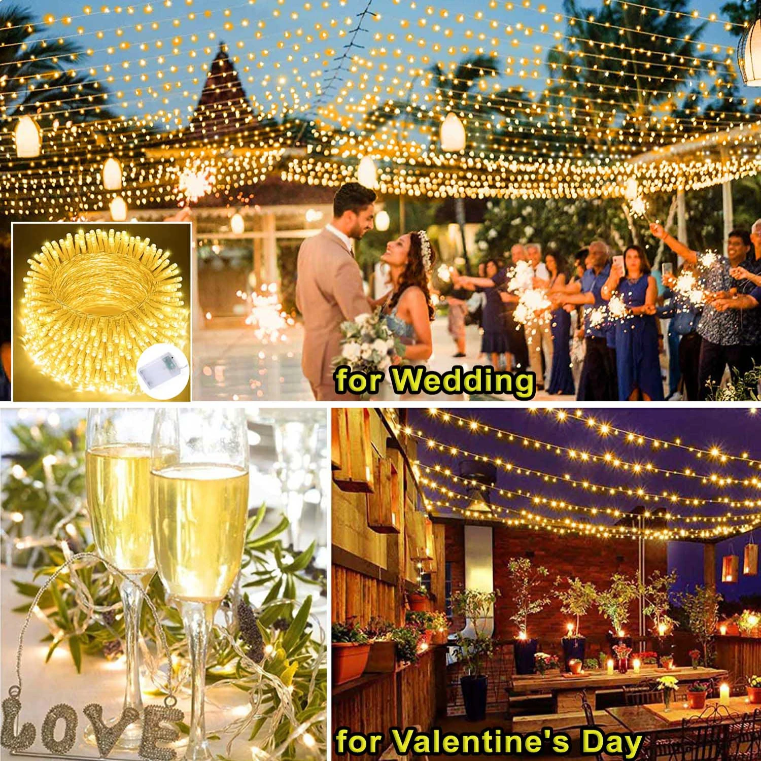 New Cozy Warm White Battery Operated Valentine Garland Fairy Lights with 10/20/40/80 LEDs for Bedroom Birthday Wedding Party Dec