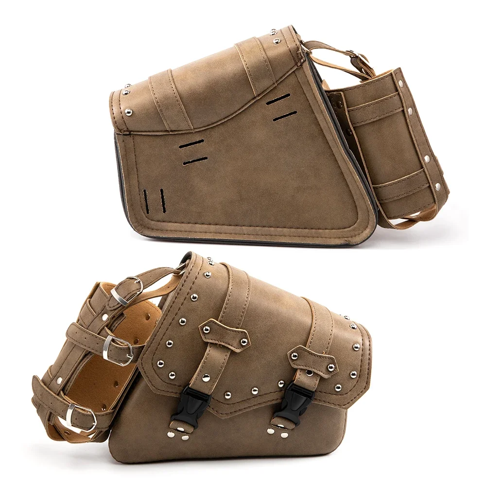 Universal Retro Motorcycle Saddle Bag PU Leather Side Tool Bags Motocross Vintage Saddlebags Brown For Honda/Yamaha/Suzuki