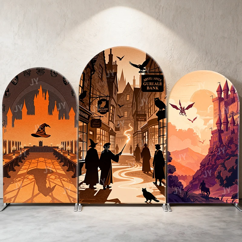 

Harry Potter Sorting Hat Diagon Alley Gringotts Hogwarts Castle Vintage Arch Backdrop Cover Birthday Party Wizard Photo Booth