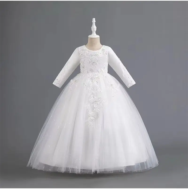 Vestido de Gala de Honra Infantil Elegante Manga Longa