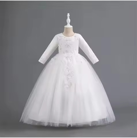 Long Sleeve Elegant Girl Party Dress Child Girls' Bridesmaid Evening Dresses 4-12Y