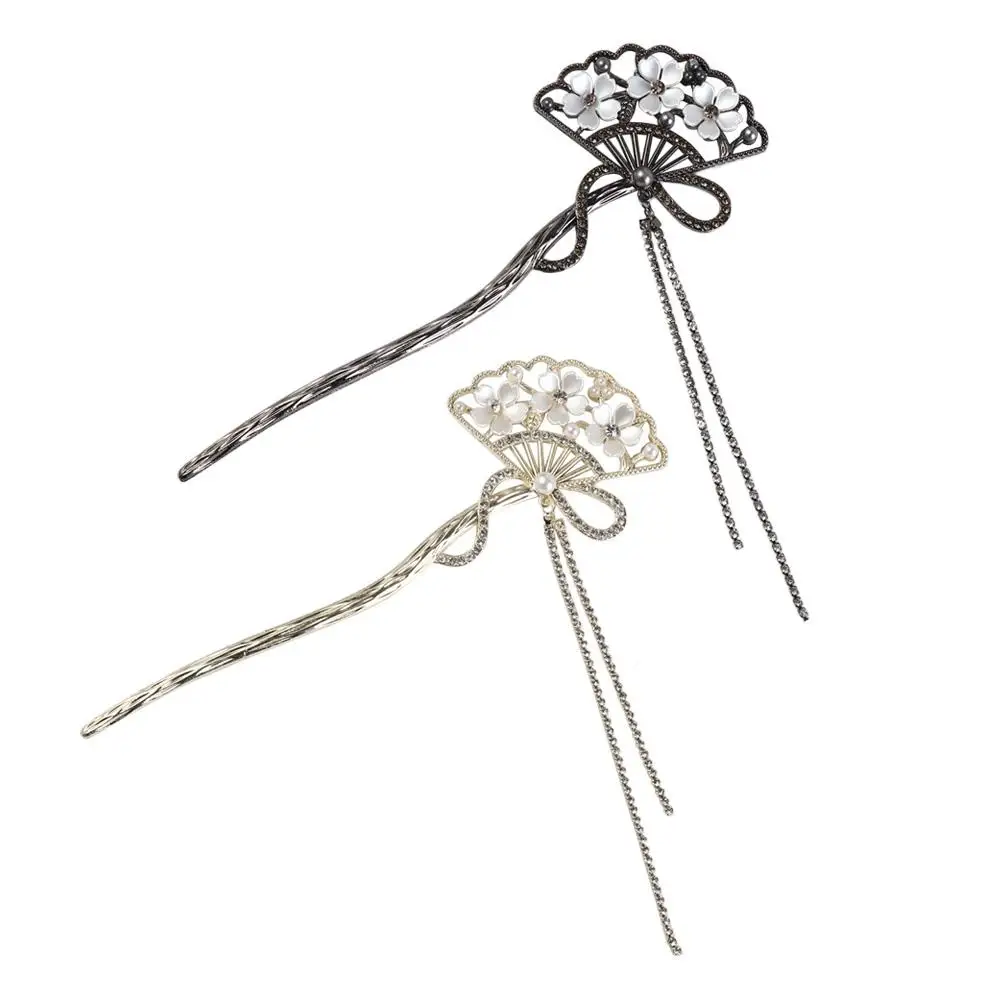 Accessories Hair Fork Headdress Retro Temperament Hairpin Antique Style Hair Stick Ancient Fan Fringe Hairpin Hanfu Step Shake