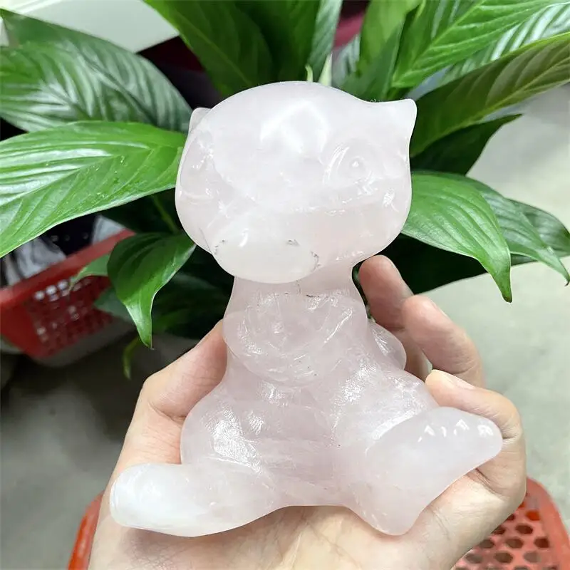 

1PC Natural Rose Quartz Gemstone Cartoon Carvings Healing Crystals Figurines Reiki Christmas Gift Home Decoration