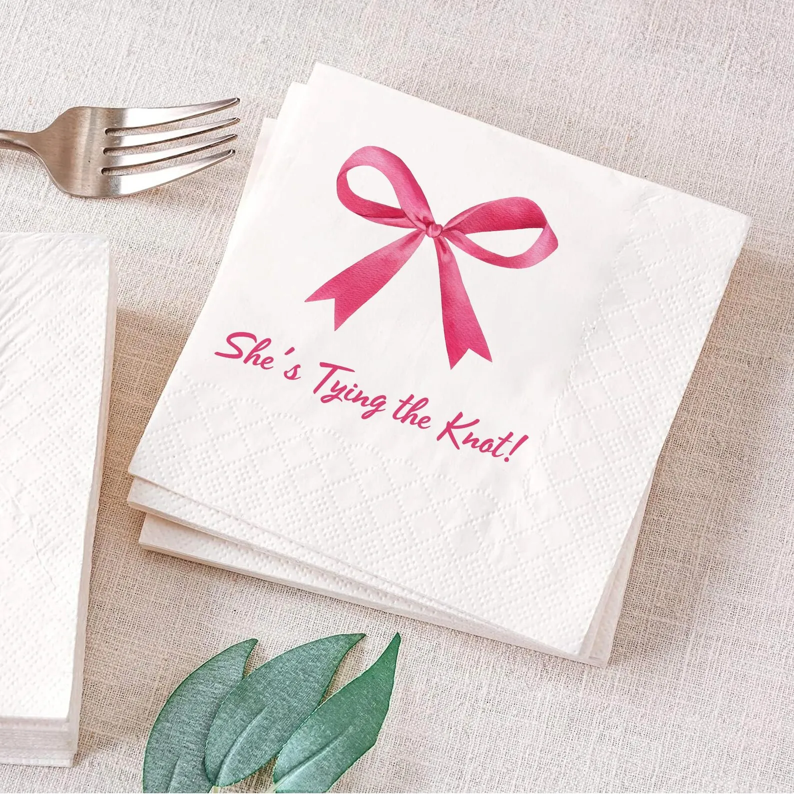 Servilletas con lazo rosa para despedida de soltera, ella atando el nudo, cóctel de despedida de soltera rosa brunch, servilletas para almuerzo o cena, cóct de fiesta