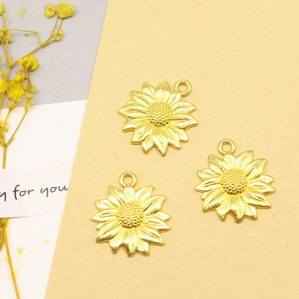 

10pcs 19x21mm Sunflower Charms Pendants Jewelry Making Accessori Trendy Jewelry Antique Gold Color