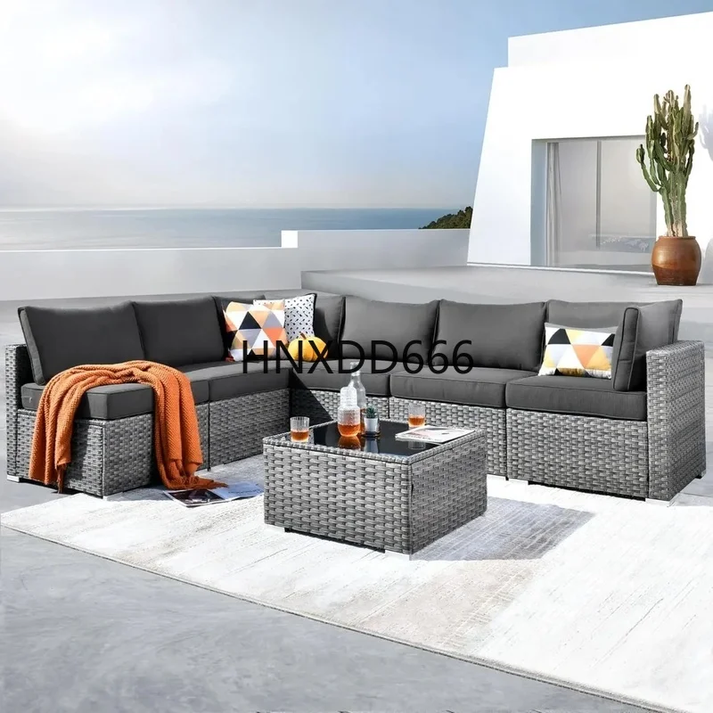

7-Piece Outdoor Conversation Set with Coffee Table, Sectional Patio Furniture, All-Weather Wicker Sofa