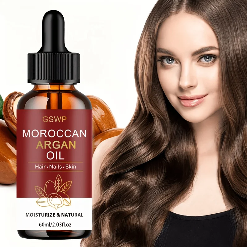 GSWP Moroccan Argan Oil, Suitable for Hair, Nails, and Skin, Moisturizes Hair, Absorbs Easily Without Feeling Greasy. 60/120ml
