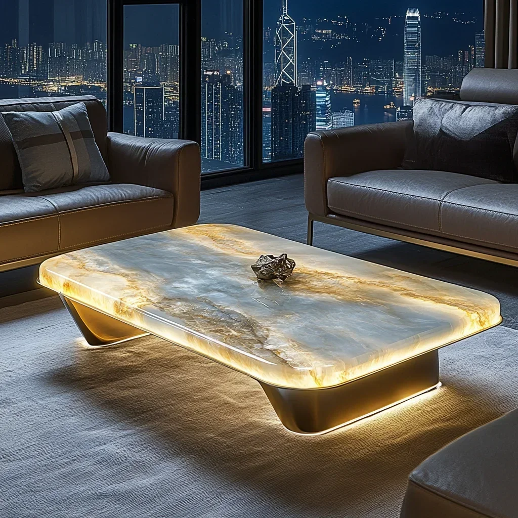 TTLuminous Jade Natural Special-shaped Marble Luxury Stone Senior Living Room Hotel Square Tea Table