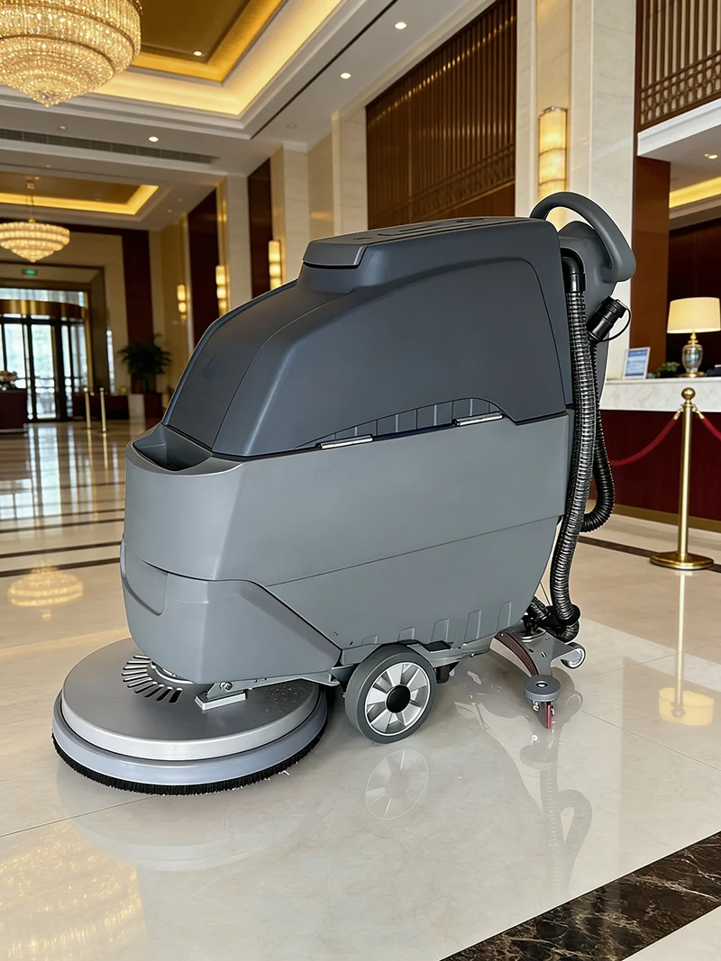 Automatic Walk Behind Floor Scrubber with Dual Water Filtration System for Extended Cleaning Time and Less Refilling