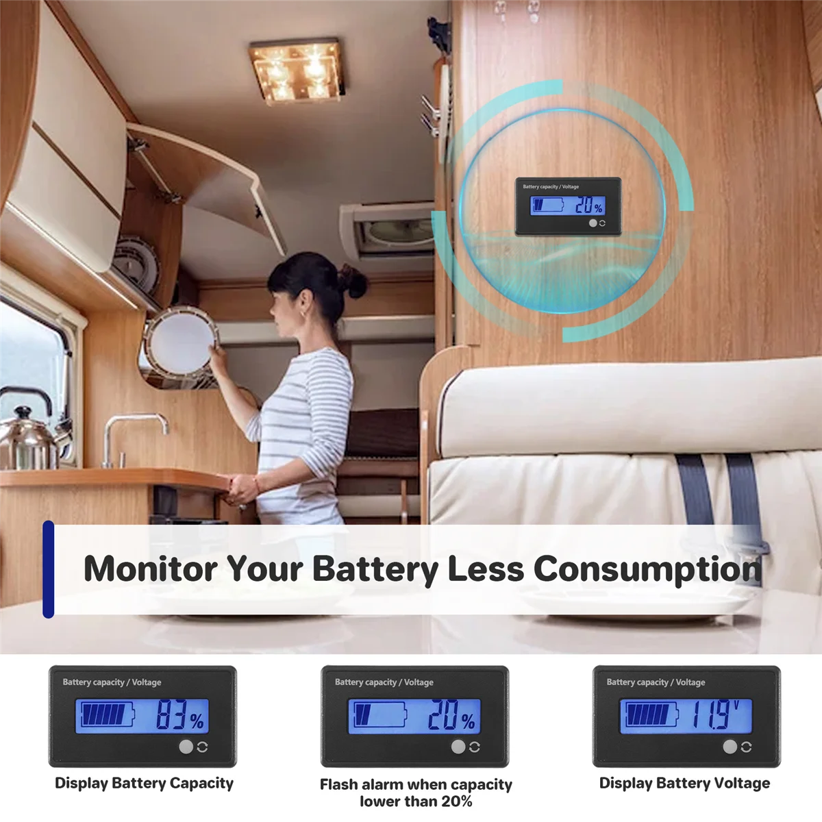 Moniteur de tension de capacité de batterie, indicateur de jauge de tension de capacité de batterie, DC 12 V, 24 V, 36 V, 48 V, 60 V, 72 V, 84V