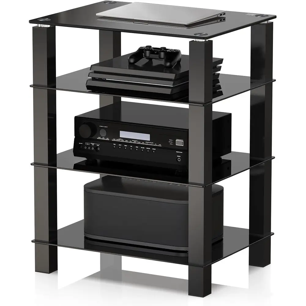 ITUEYES 4-Tier Media Stand Audio/Video Component Cabinet with Glass Shel or One/ps4 AS406002GB