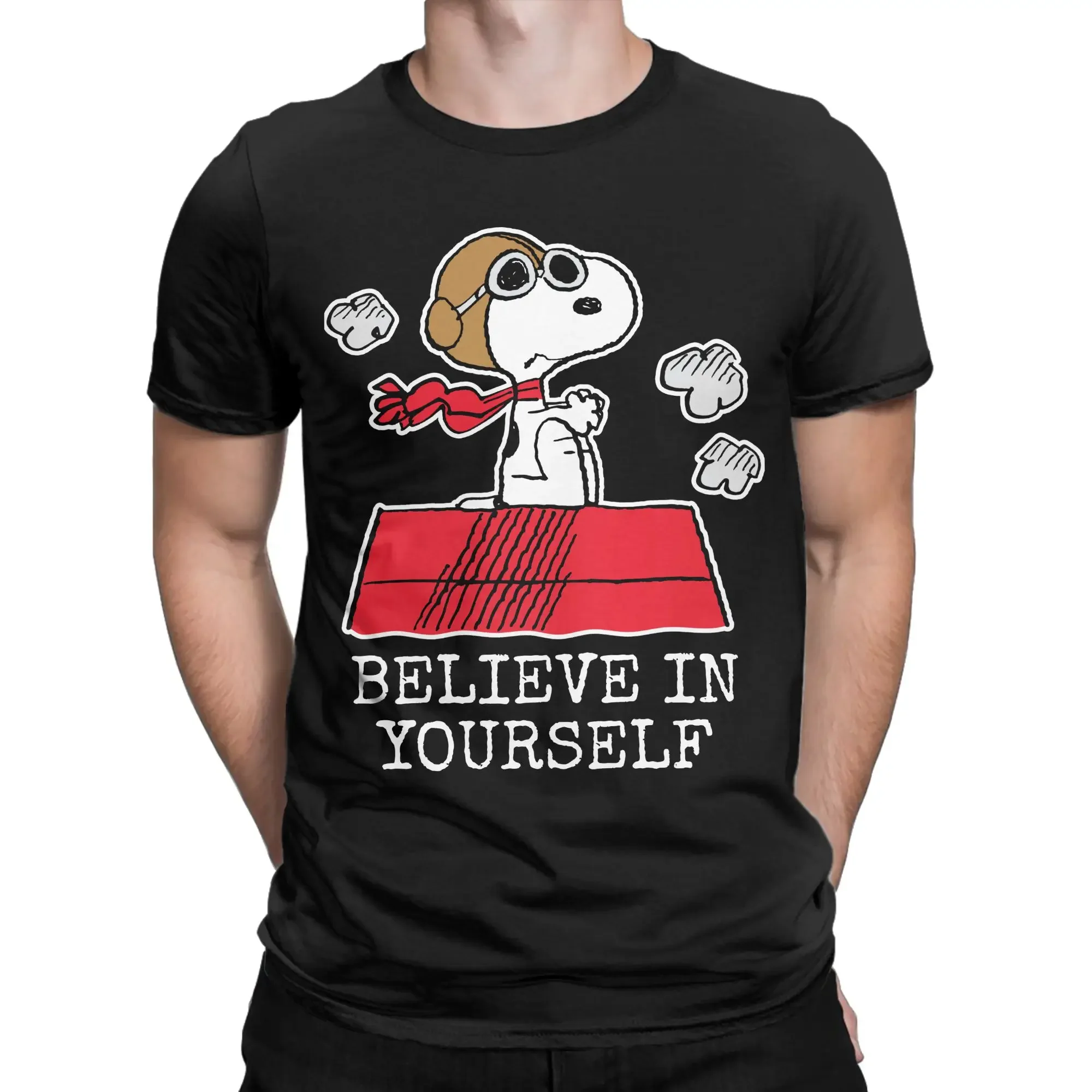 Peanuts Snoopy Flying Ace T-Shirts for Men Women  Funny 100% Cotton Tee Shirt Crewneck Short Sleeve T Shirt Party Clothing