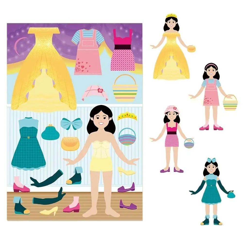 8PCS New Cute Princess Dress Up Puzzle Stickers Reusable Creative Luggage Sticker Cartoon Waterproof Scrapbooking Materials