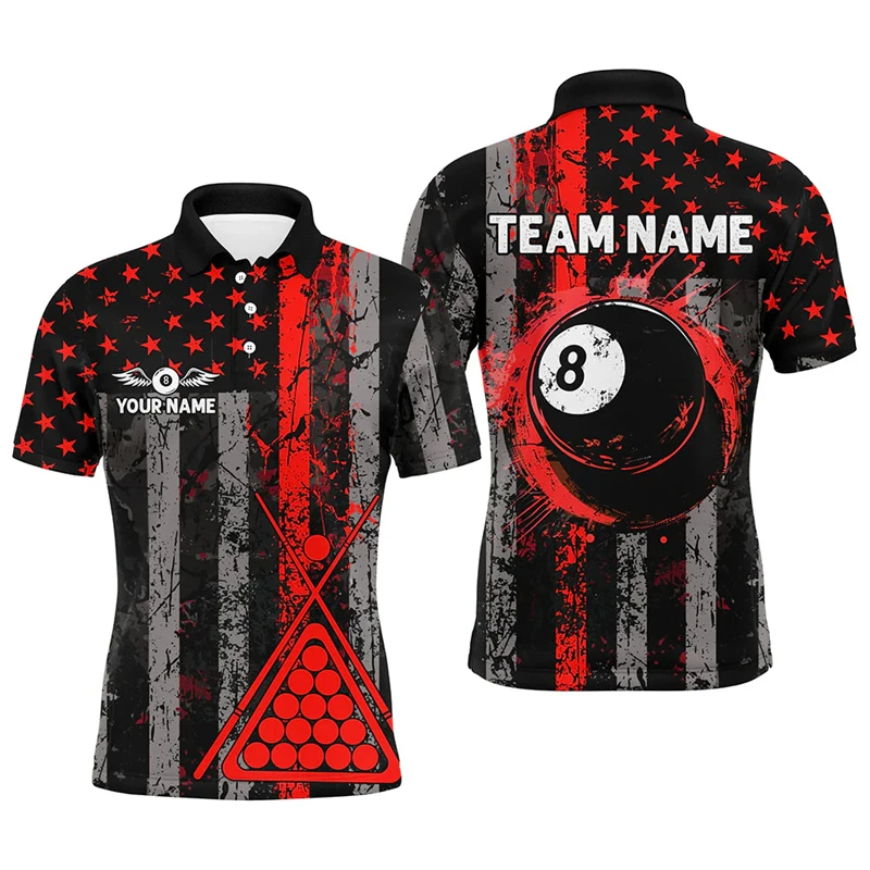

Men Billiard Clothes New Summer Casual Fashion Short Sleeve Buttons Polo Shirt Custom Name Men Clothing Breathable Polo Shirts