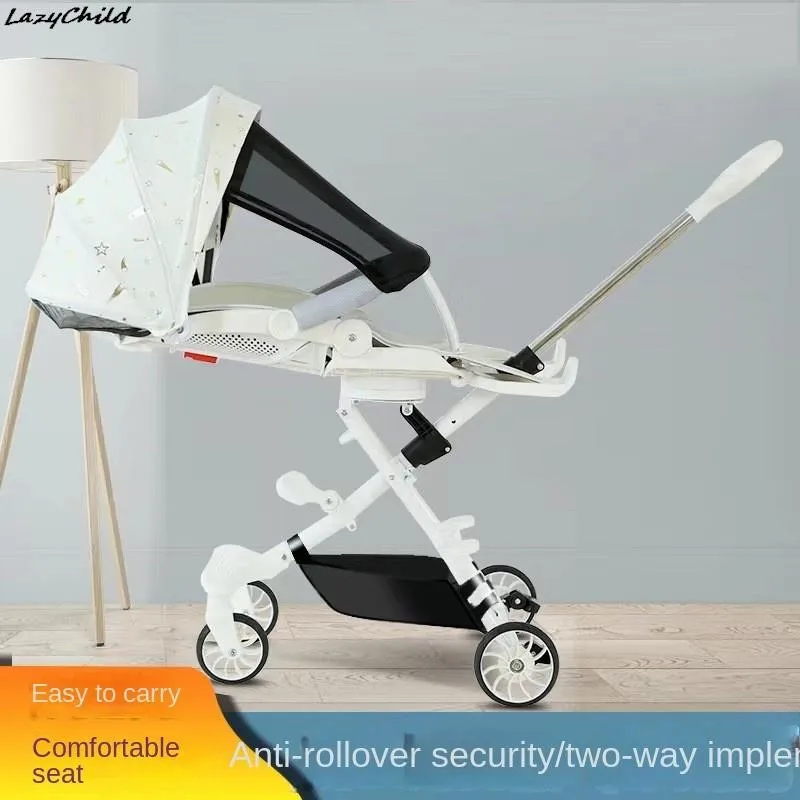 LazyChild-Carrinho de Bebê Portátil Dobrável, Sentado a Pé, Ultra Leve, Dois Vias, Quatro Rodas, Leve, Drop-Shipping