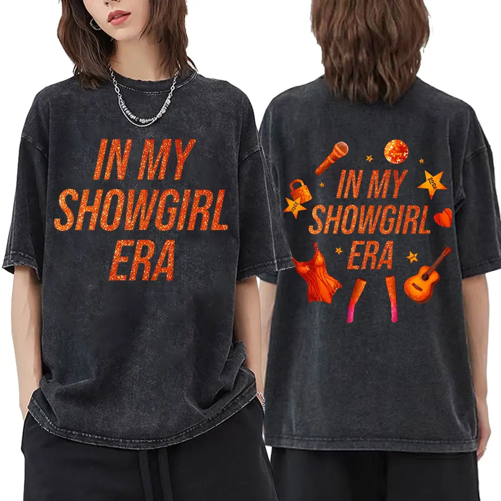 

Vintage Washed The Life of A Showgirl Album 2025 T Shirts Men Women Fashion Pop Music T-shirt Casual Cotton Short Sleeve T Shirt