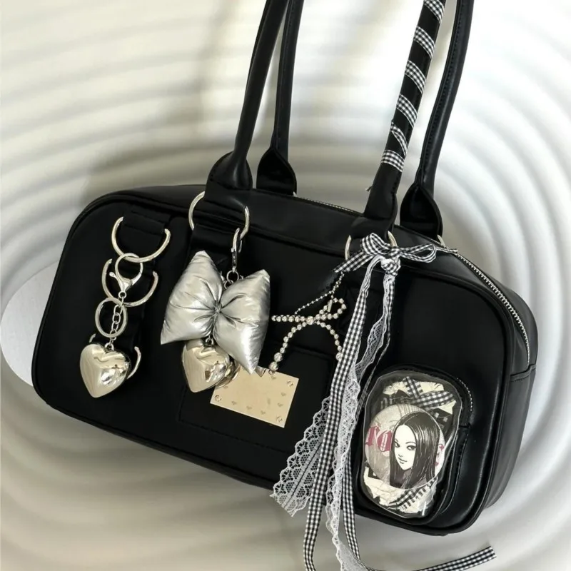 JIAERDI Harajuku Black Ita Bag Handbag Women Uniform Japanese Transparent Shoulder Bags Female Preppy Style Kawaii Underarm Bag