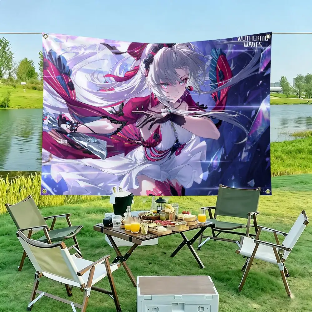 Game Wuthering Waves carlotta Flags Wall Art Backdrop: Camping Outdoor Garden Bedroom Party Decor Family Gifts