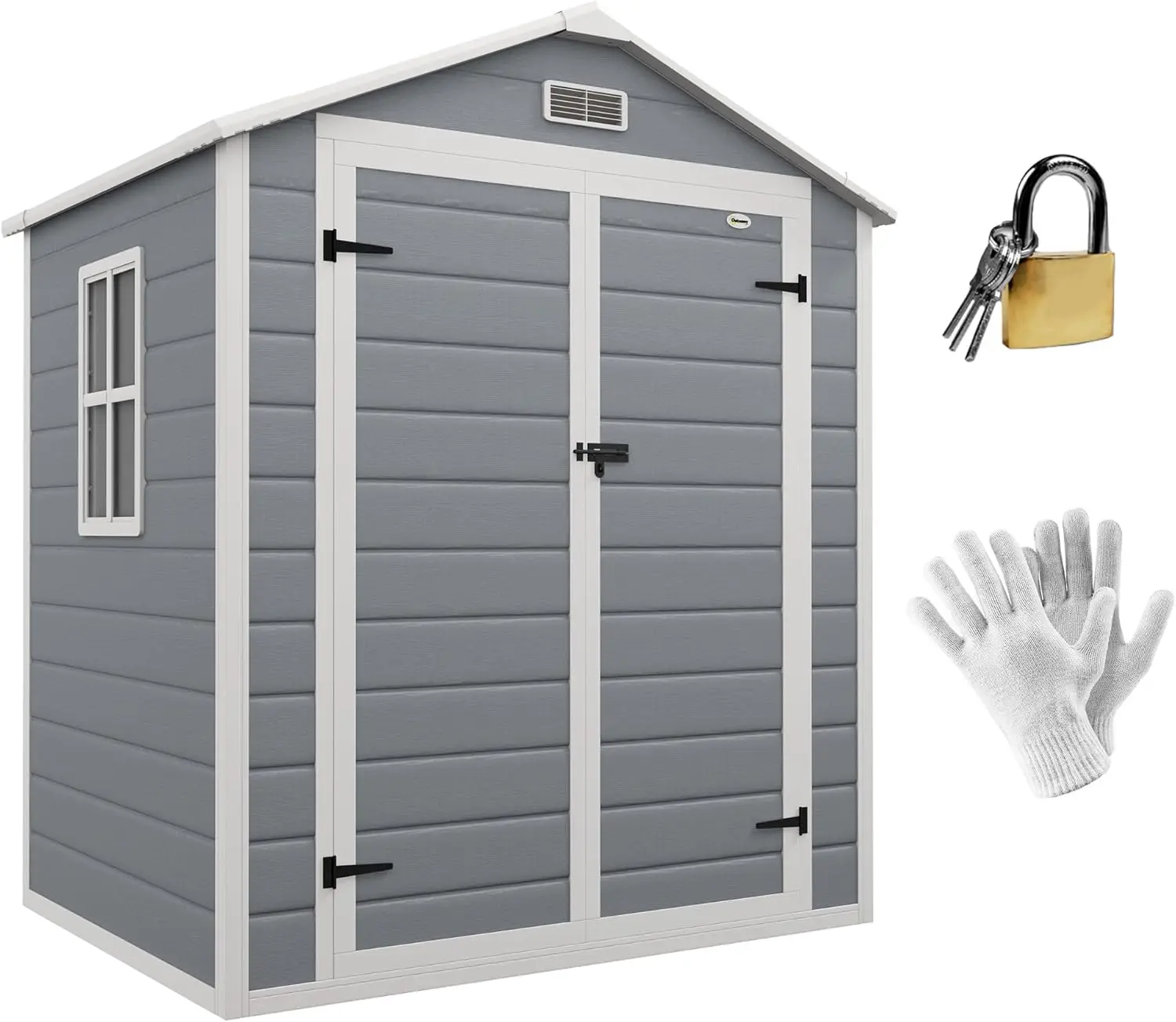 Outsunny Outdoor Storage Shed, 6' X 4.5' Garden Shed With Double Lockable Doors, Vent And Window, Plastic Utility Tool Shed For