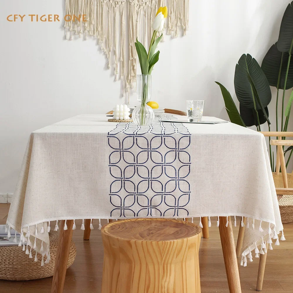 Nordic Four Leaf Grass Tea Tablecloth Antifouling Rectangular Tablecloth Washable and Oil Resistant Coffee Table Mat Table Cover